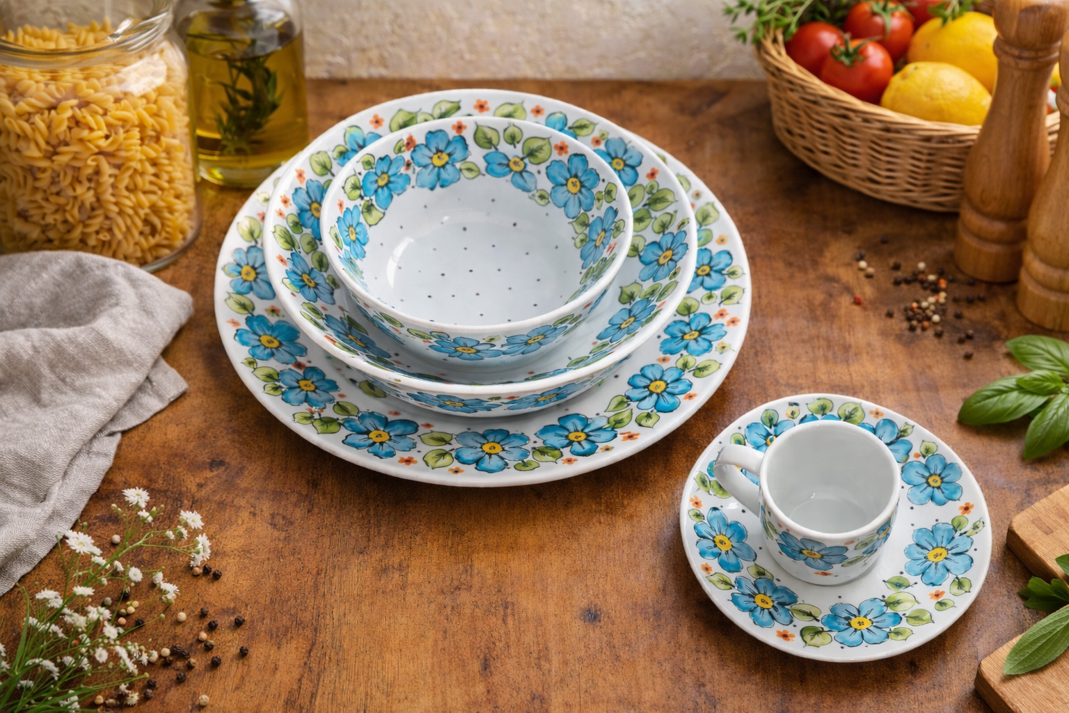 Morning Floral Hand-Painted Ceramic Mug and Plates Set 5pc| Unique Handmade Gift | Summer Blossom SB3 - Image 2