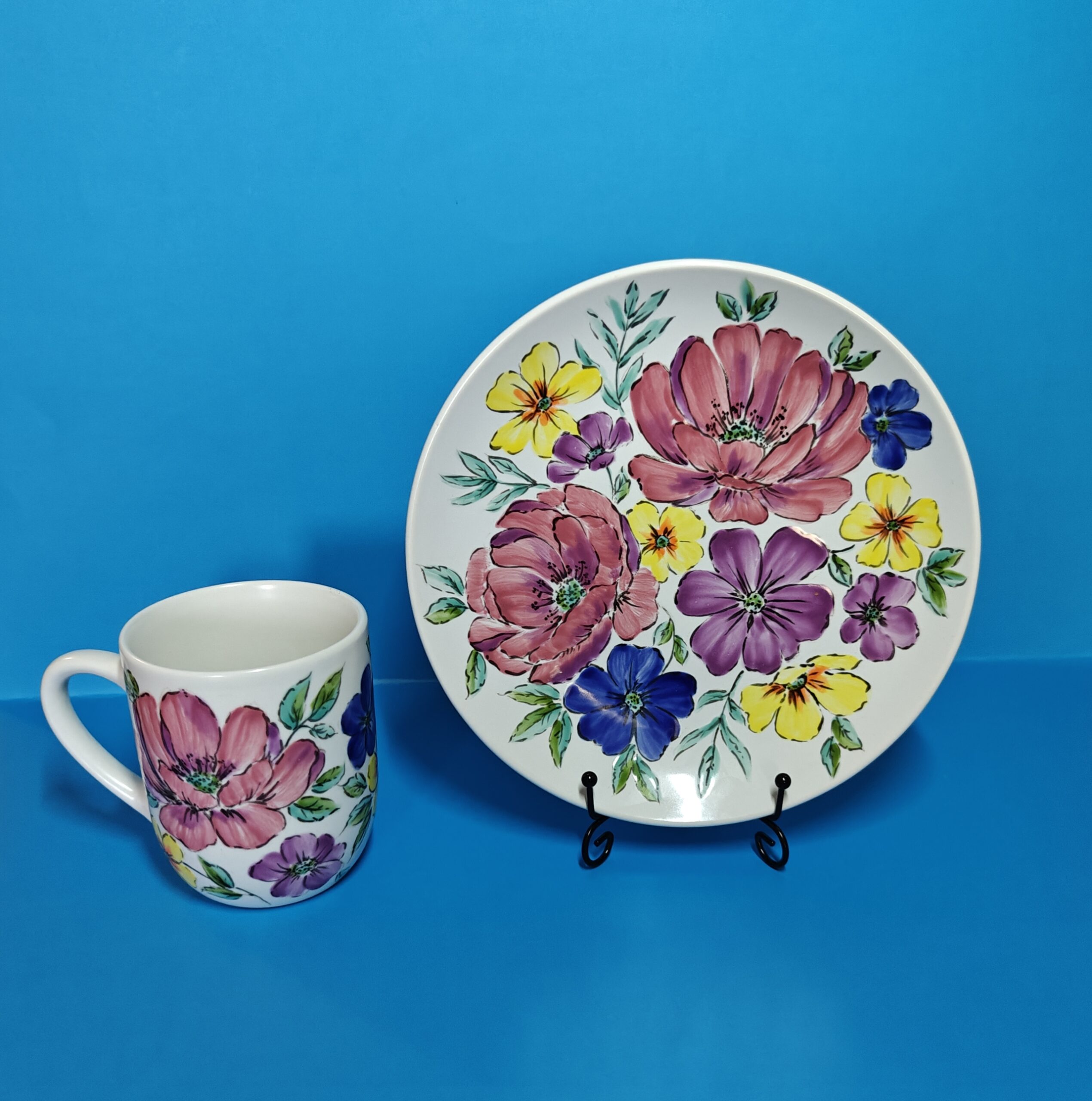 Summer Floral Hand-Painted Ceramic Mug and Plate Set | Unique Handmade Gift | Summer Blossom SB4 - Image 3