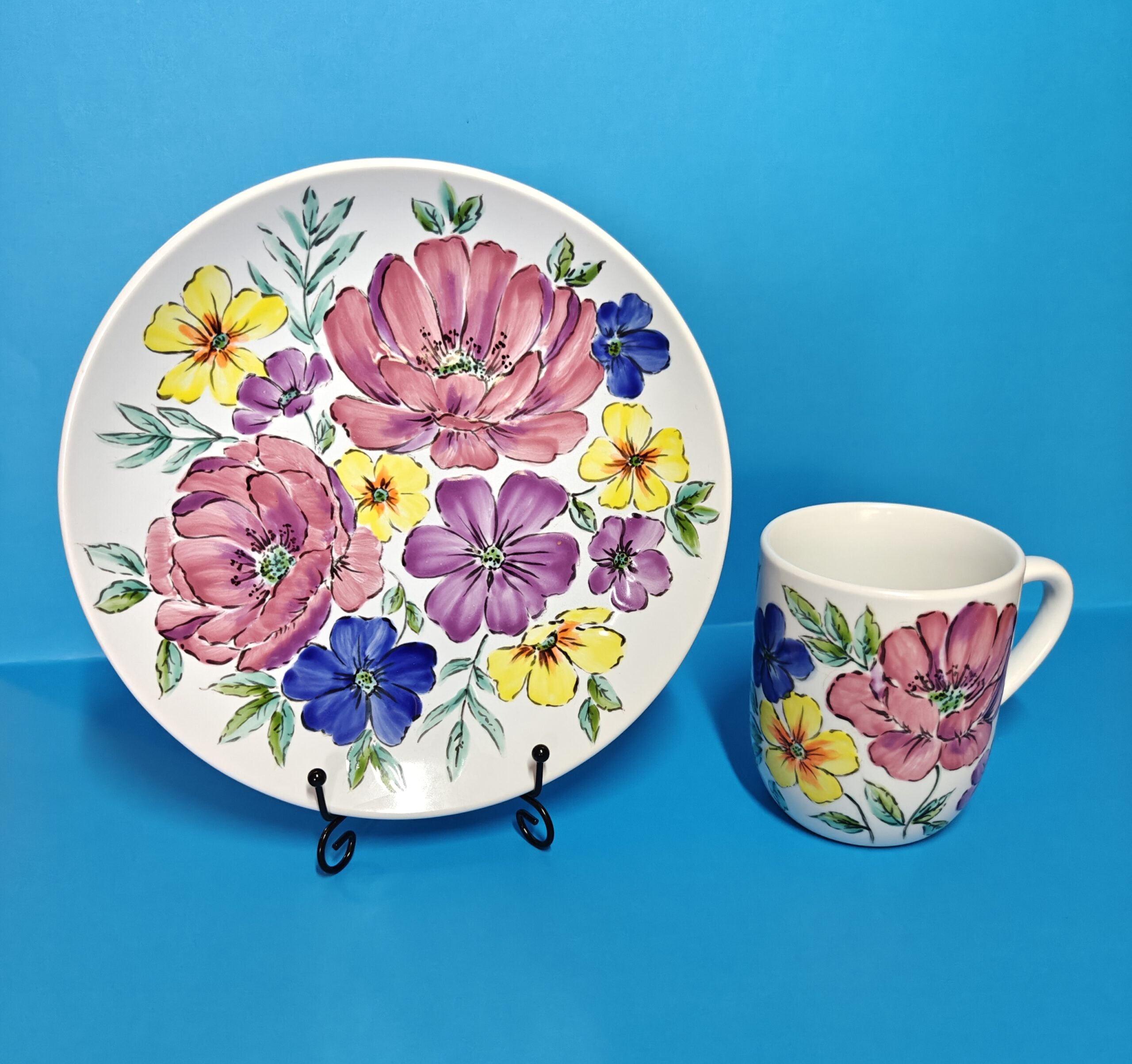 Summer Floral Hand-Painted Ceramic Mug and Plate Set | Unique Handmade Gift | Summer Blossom SB4 - Image 4